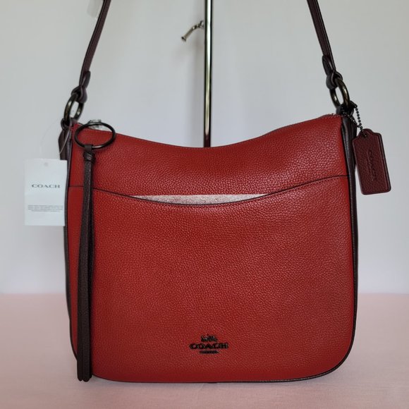 COACH Chaise Colorblock Pebbled Leather Crossbody-Brick Red Multi ⭐ - Picture 2 of 16